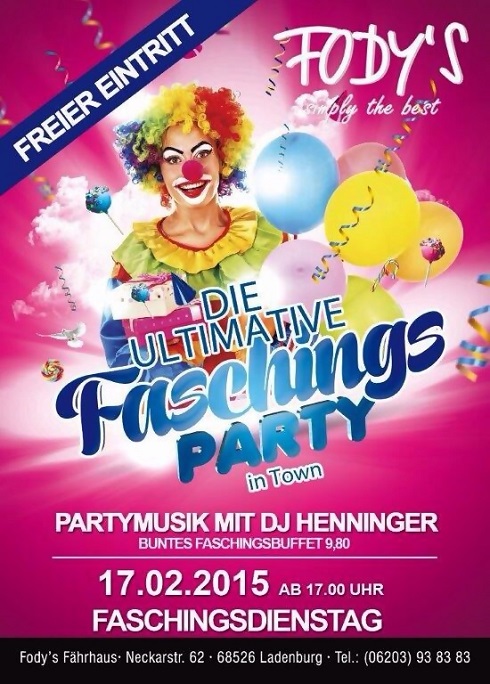 Mega Faschingsparty im Restaurant und Eventlocation Fodys Fährhaus