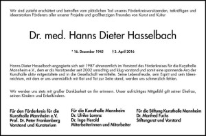 Mannheim und Metropolregion - DR. med. HANS DIETER HASSELBACH, Orthopädie, ist GESTORBEN Dr. H. Dieter Hasselbach Facharzt für Orthopädie Mannheim ist gestorben 02