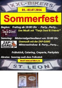 XXL Bikers St Leon - 2 Tage Bikertreffen - Rock Openair - Mitternachtsshow - Party - 01.07. und am 02.07.2016 XXL Bikers Sommerfest 2016 Plakatwerbung