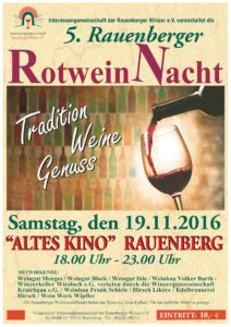 5. Rauenberger Rotwein Nacht - im ALTES KINO in RAUENBERG - 19.11.2016 - 18 Uhr bis 23 Uhr