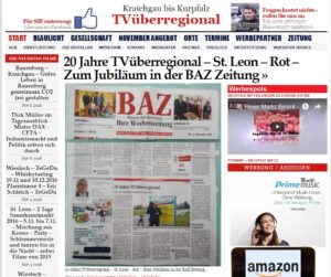 20 Jahre TVüberregional – St. Leon – Rot – Zum Jubiläum in der BAZ Zeitung