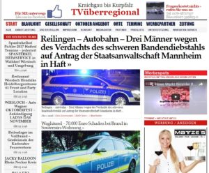 Reilingen – Autobahn – Drei Männer wegen des Verdachts des schweren Bandendiebstahls auf Antrag der Staatsanwaltschaft Mannheim in Haft