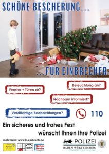 Hinweis der Polizei - Vorsicht in der dunklen Jahreszeit - Steigende Einbruchszahlen zwischen Weihnachten und Neujahr