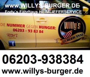 Willys Burger Taxi - Fodys Fährhaus HEIMLIEFERSERVICE - ONLINE BESTELLEN - Willys Burger - Ladenburg - Mannheim - Bergstrasse