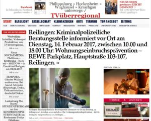 Reilingen: Kriminalpolizeiliche Beratungsstelle informiert vor Ort am Dienstag, 14. Februar 2017, zwischen 10.00 und 18.00 Uhr: Wohnungseinbruchsprävention - REWE Parkplatz, Hauptstraße 103-107, Reilingen.