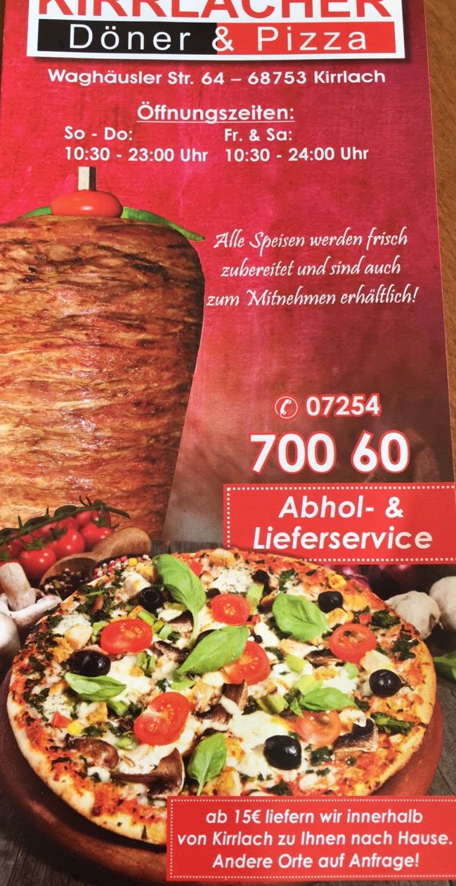 Preisliste Mit Menu Vom Kirrlacher Doner Und Pizza Haus Das