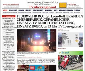 FEUERWEHR ROT (St. Leon-Rot): BRAND IN CHEMIEFABRIK, GEFÄHRLICHER EINSATZ, TV BERICHTERSTATTUNG, EINSATZ 29.08.17, ca. 23 Uhr TVüberregional