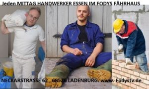 MAURER, Gipser, Gerüstbauer, Handwerker KRAFTESSEN, bei RESTAURANT Fodys Fährhaus LADEBNBURG BUFFET ESSEN