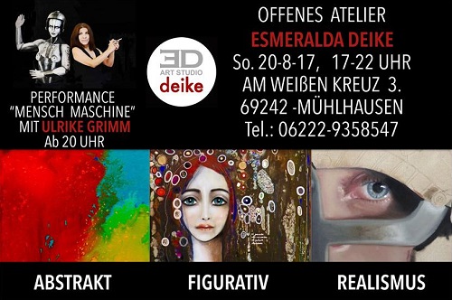 Offenes Atelier - ART STUDIO DEIKE am So, den 20 August 2017, von 17 Uhr bis 22 Uhr - Am Weißen Kreuz 3, in 69242 Mühlhausen
