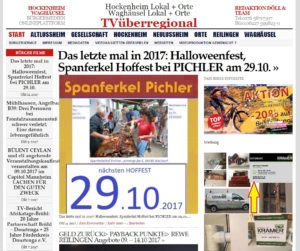 Das letzte mal in 2017 Halloweenfest, Spanferkel Hoffest bei PICHLER am 29.10