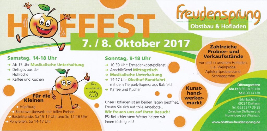 Freudensprung Hoffest, 7.10 und 8.10.2017, für Klein und Groß ein unvergessliches Erlebnis
