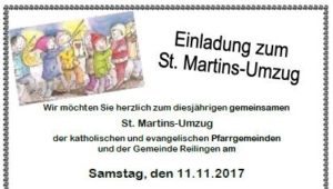 REILINGEN: St. Martins-Umzug der katholischen und evangelischen Pfarrgemeinden am Samstag, den 11.11.2017