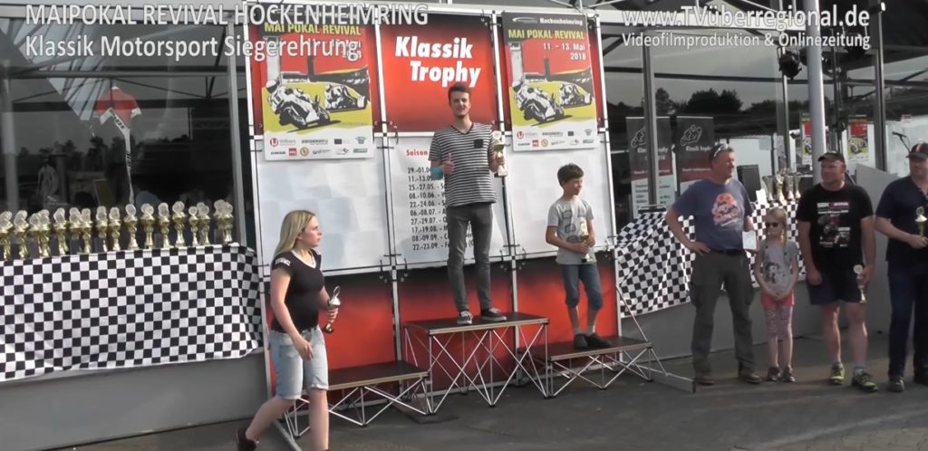 Hockenheim, Klassik Motorrad, Siegerehrung, Klassik Trophy, Mai Pokal Revival, Nicolai Kraft Rennfahrer, Klassik Trophy, Hockenheim Videoproduktion