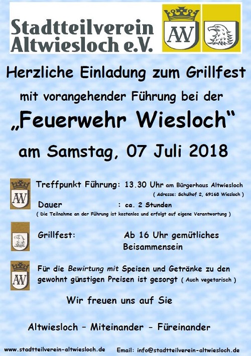 Grillfest Alt-Wiesloch, Grillfest des Stadtteilvereins Altwiesloch mit Führung am 07.07.18