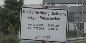 Rauenberg, Dielheim, Vollsperrung der K 4170 am 06.10. bis 07.10.18