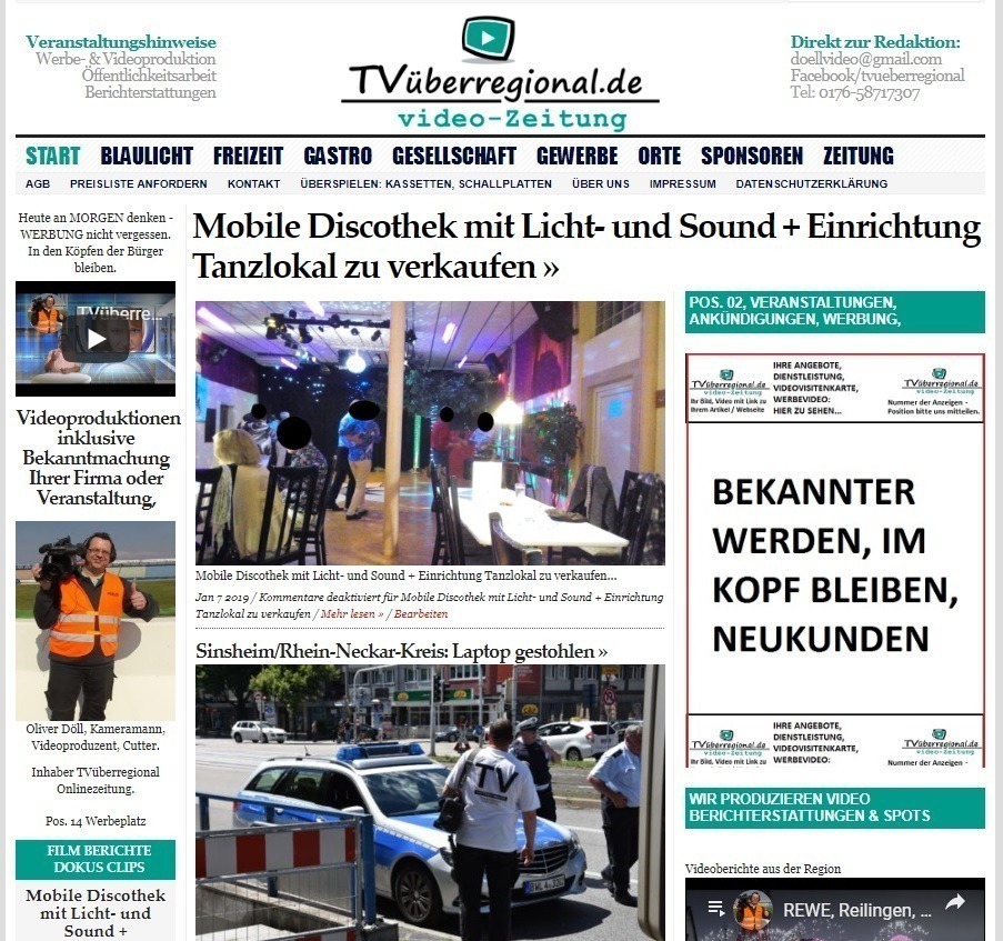 Mobile Discothek mit Licht- und Sound + Einrichtung Tanzlokal zu verkaufen, Onlinezeitung, TVüberregional,