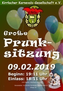 Prunksitzung Ankündigung Kirrlacher Karnevals Gesellschaft 09.02.19 ab 19 Uhr