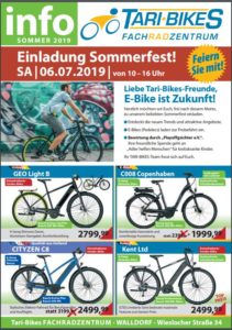 Sommerfest bei Tari-Bikes !  Wir laden herzlich ein zu unserem Sommerfest am Samstag, 6. Juli 2019, von 10 bis 16 Uhr.