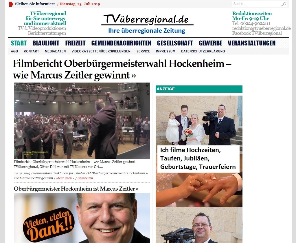 Oberbürgermeisterwahl Hockenheim, Marcus Zeitler gewinnt, 2000 Pixel, (c) Oliver Döll, Titelbild TVüberregional, Onlinezeitung, Videozeitung