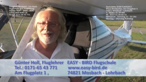 Mosbach, Gaststätte Zum Fliegerle, Flugschule Easy-Bird Günter Holl, Fluglehrer Telefon Mobil: 0171-6543771 Ausbildungsort: Am Flugplatz 1 74821 Mosbach - Lohrbach