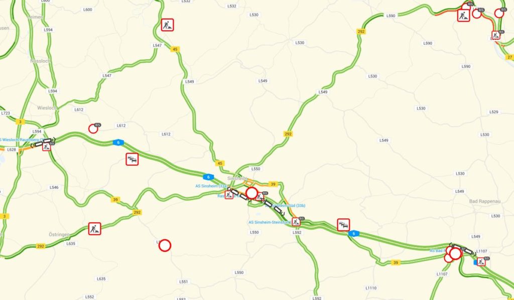 Vollsperrung der A 6 Sinsheim ab 23.11. 20:00 Uhr, bis 24.11. 9:00 Uhr Vollsperrung der A 6 Sinsheim ab 23.11. 20:00 Uhr, bis 24.11. 9:00 Uhr