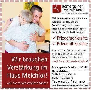Roemergarten Residenzen Haus Melchior in Rauenberg sucht Pflegefachkraefte Pflegehilfskraefte