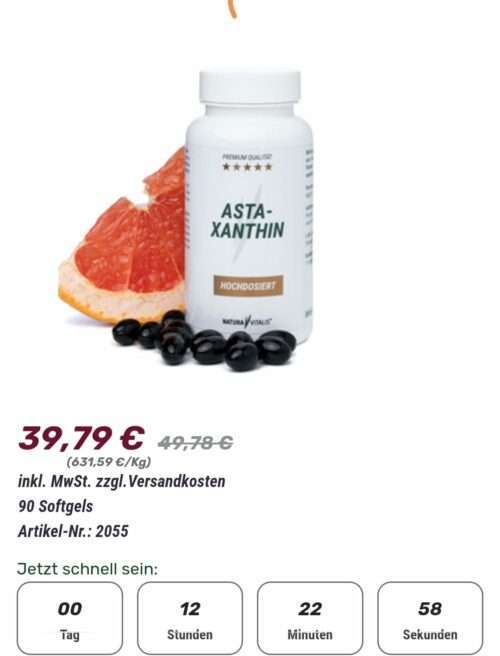 Astaxanthin - 90 Softgels für glatte Haut