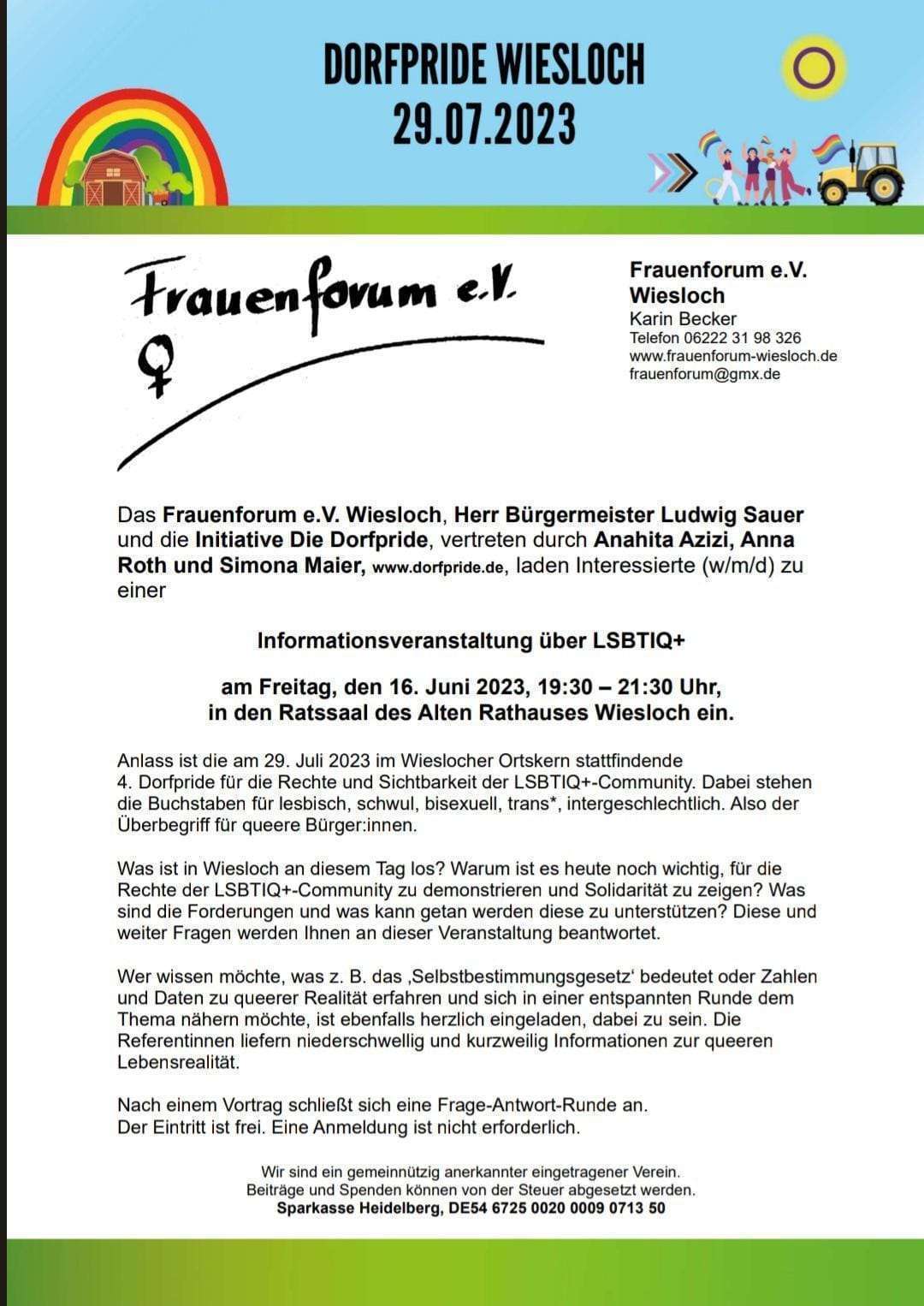 Informationsveranstaltung über LSBTIQ+ 16.06.23 Wiesloch