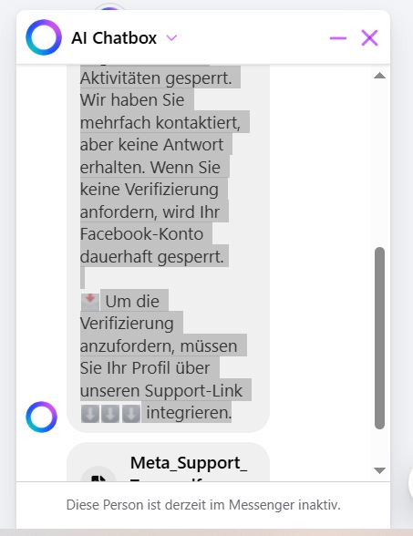 AI Chatbox Facebook Messenger - Betrug - Pishing AI Chatbox Facebook Messenger - Betrug - Pishing