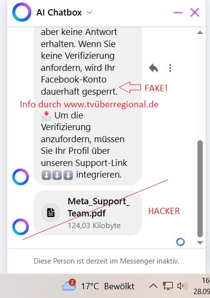 AI Chatbox Facebook Messenger - Betrug - Pishing AI Chatbox Facebook Messenger - Betrug - Pishing