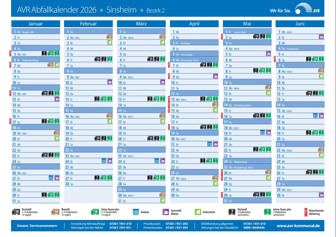 Abfall Kalender AVR Sinsheim