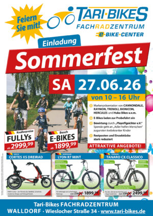 Samstag den 27.06.2026 ab 10 Uhr bis 16 Uhr - Einladung zum Sommerfest bei Tari-Bikes 2026