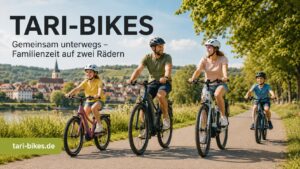 Familie bei einer gemeinsamen Fahrradtour mit E-Bikes – TARI-BIKES Walldorf