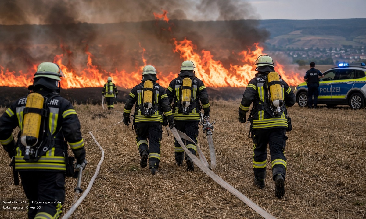 Feuerwehreinsatz im brennenden Feld