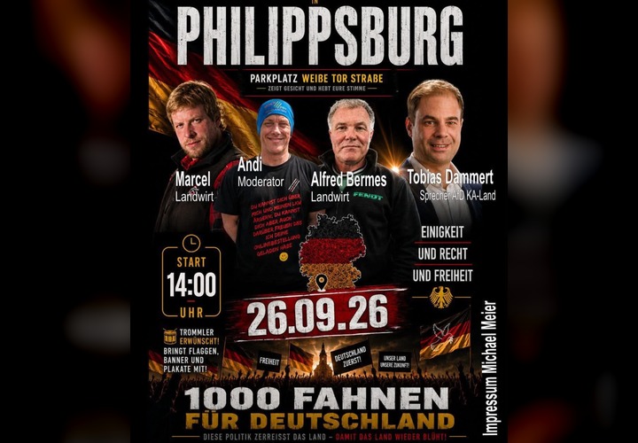 Veranstaltungsplakat zur Kundgebung „1000 Fahnen für Deutschland“ am 26. September 2026 in Philippsburg