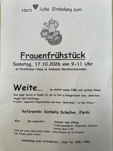 Einladung zum Frauenfrühstück der Landeskirchlichen Gemeinschaft Ansbach am 17. Oktober 2026