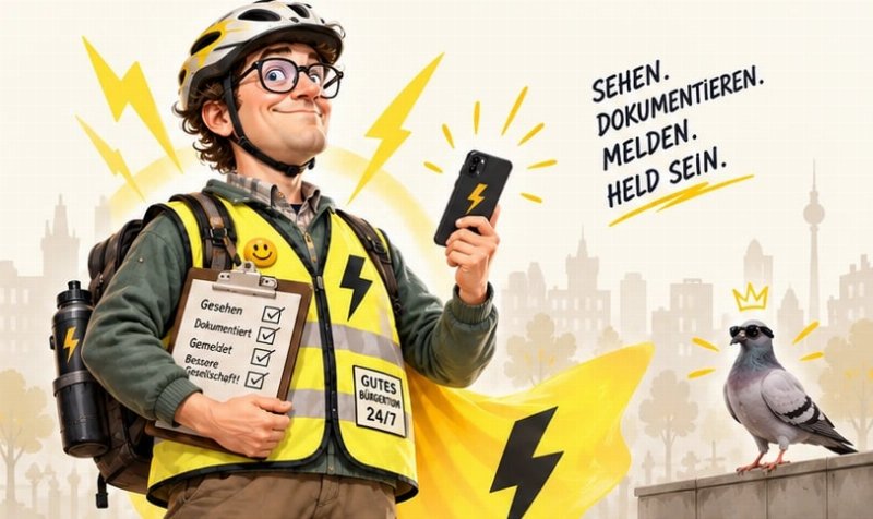 Satirisches Meldeheld-Motiv der Freiheitskanzlei