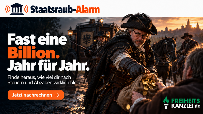 Motiv zum Steueraufkommen 2025 und zum Staatsraub-Alarm-Rechner