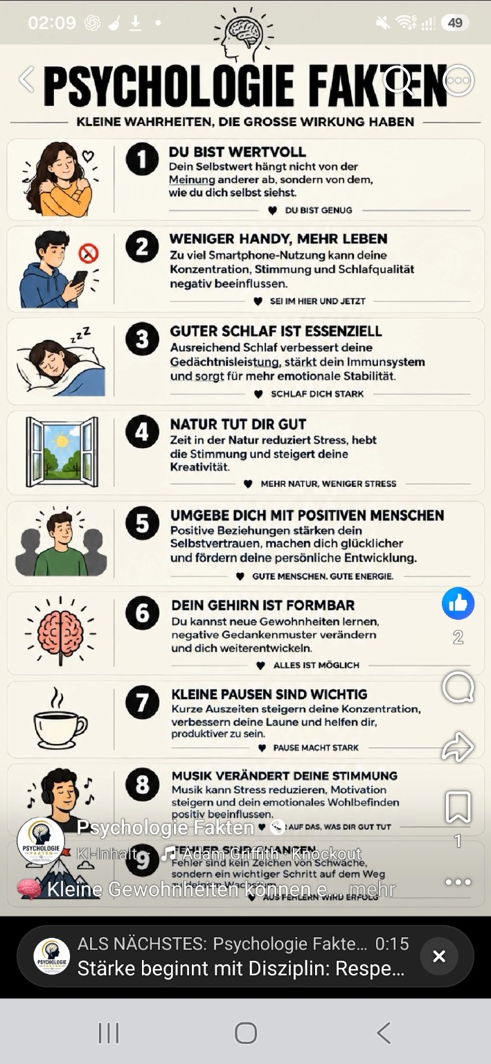 Infografik Psychologie Fakten mit neun Impulsen für Alltag und Wohlbefinden