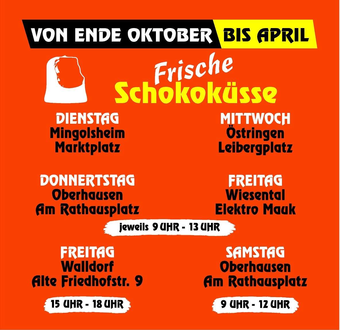 Aktuelle Wochentermine von Schokoküsse Stecher-Schubert